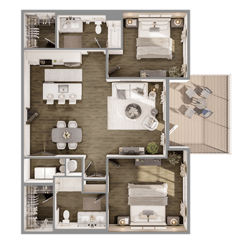 Floor plan for 2 beds, 2 baths, 1176 sqft